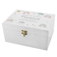 Personalised kids Rainbow White Wooden Keepsake Box