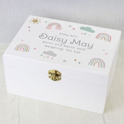 Personalised kids Rainbow White Wooden Keepsake Box