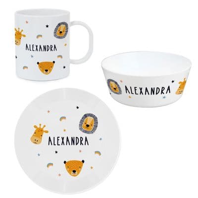 Personalised Kids Safari Animals Breakfast Set