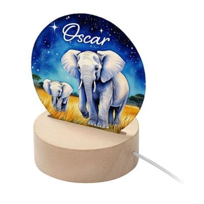Personalised Kids Safari Elephants LED Night Light