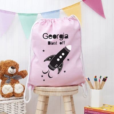 Personalised Kids Space Rocket PE Kit Bag