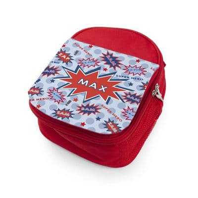 Personalised Kids Super Hero Red Lunch Bag