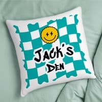 Personalised Kids Teal Checked Cushion