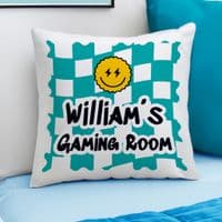 Personalised Kids Teal Checked Cushion
