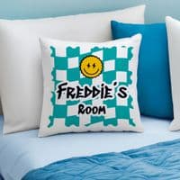 Personalised Kids Teal Checked Cushion