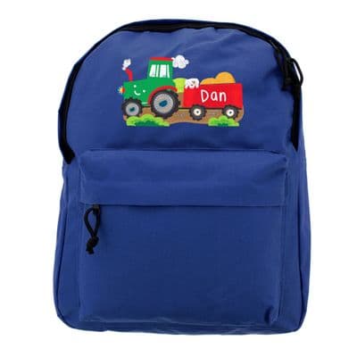 Personalised Kids Tractor Blue Backpack
