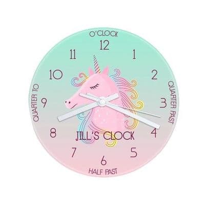 Personalised Kids Unicorn Glass Clock