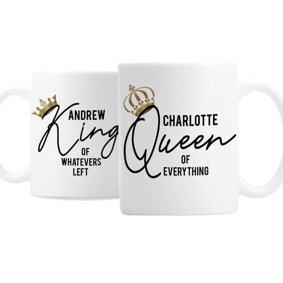 Personalised King & Queen Of Everything Mug Set