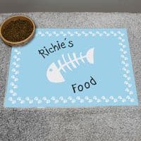 Personalised Laminated Blue Fish Bone Cat Mat