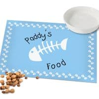 Personalised Laminated Blue Fish Bone Cat Mat