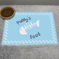 Personalised Laminated Blue Fish Bone Cat Mat