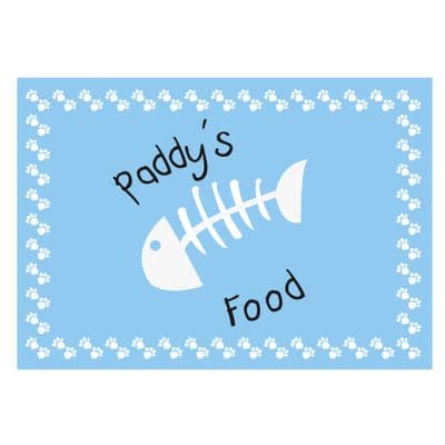 Personalised Laminated Blue Fish Bone Cat Mat