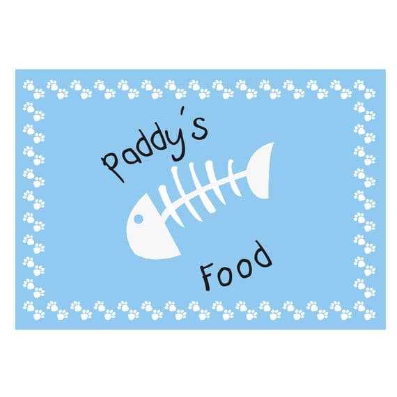 Personalised Laminated Blue Fish Bone Cat Mat