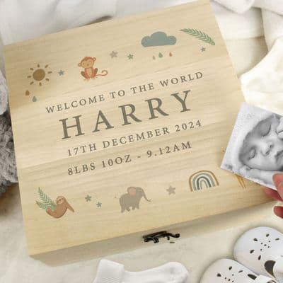 Personalised Large Safari Animals Wooden Keepsake Box