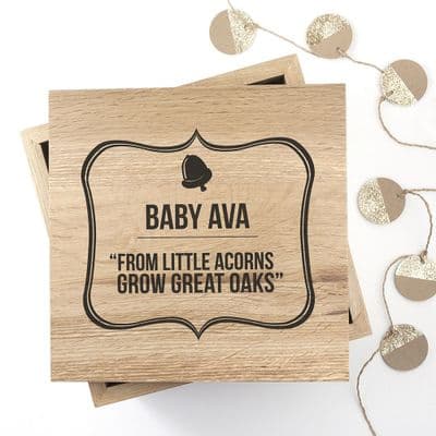 Personalised Large Solid Oak Little Acorns Keepsake Box