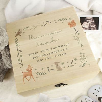 Personalised Large Woodland Animal Wooden Keepsake Box