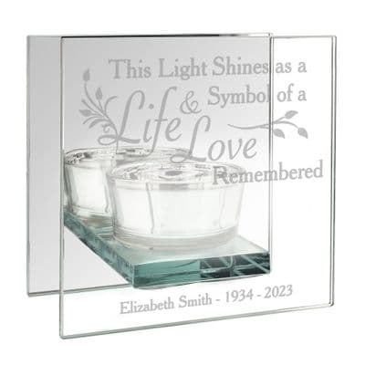 Personalised Life & Love Mirrored Tea Light Holder