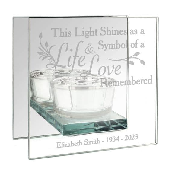 Personalised Life & Love Mirrored Tea Light Holder