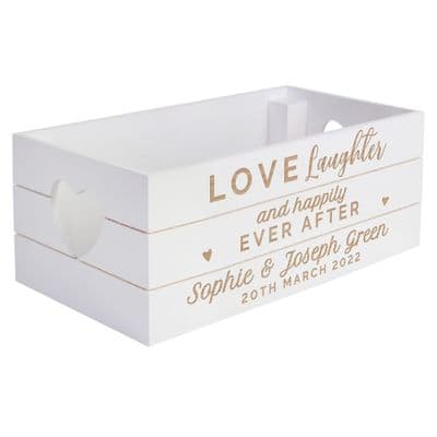 Personalised Love Laughter White Wooden Crate