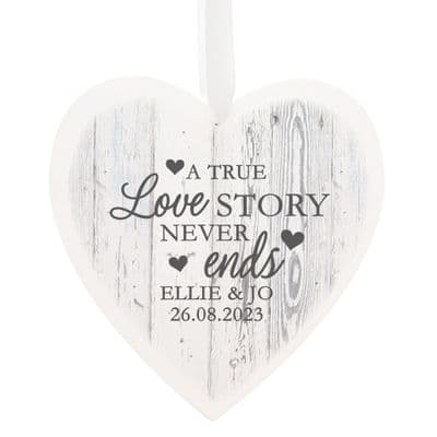 Personalised Love Story Wooden Heart Ornament