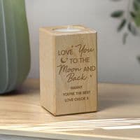 Personalised Love You To The Moon Wooden Tealight Holder