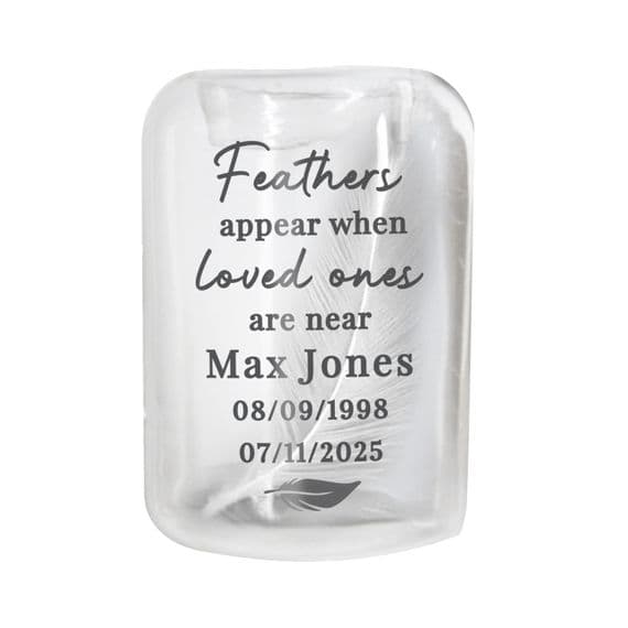 Personalised Loved One's Memorial Feather Tealight Holder