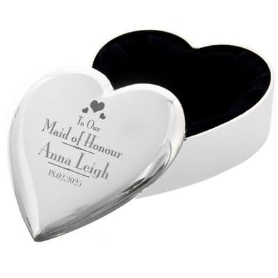 Personalised Maid Of Honour Heart Trinket Box
