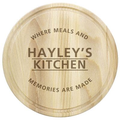 Personalised Meals And Memories Round Wooden Chopping Board