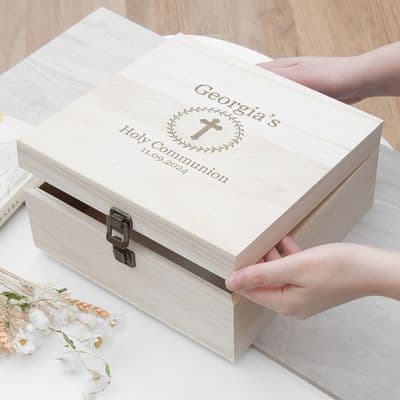 Personalised Medium  Christening Leaf Frame Memory Box