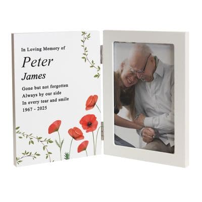Personalised Memorial Poppy Wooden Hinged Photo Frame