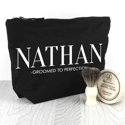 Personalised Men's Black Wash Bag