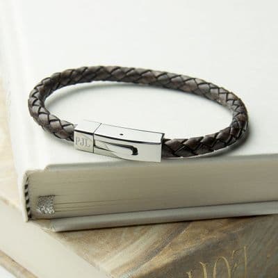 Personalised Men's Brown Leather Bracelet With Tube Clasp