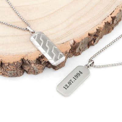 Personalised Men's Brushed Steel Tyretread Pendant Necklace