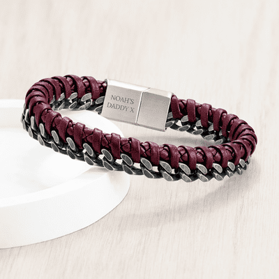 Personalised Men's Maroon & Stainless Steel Bracelet