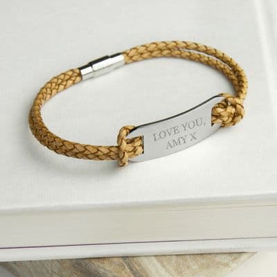 Personalised Men's Statement Leather Bracelet In Sandstone