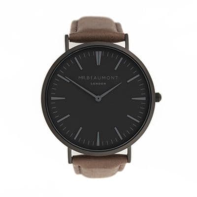 Personalised Modern Vintage Brown Leather Watch With Black Face