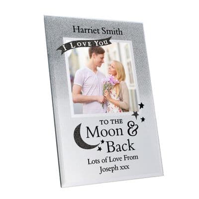 Personalised Moon And Back Glitter Glass Photo Frame