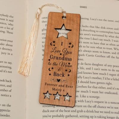 Personalised Moon & Back Cherrywood Bookmark
