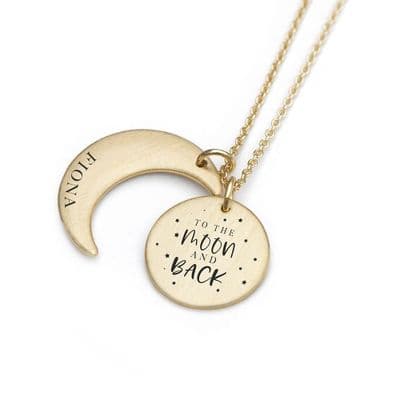 Personalised Moon & Back Gold Tone Necklace