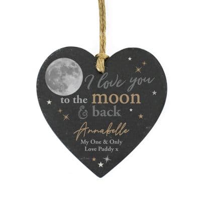 Personalised Moon & Back Slate Heart Hanging Decoration