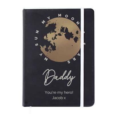 Personalised Moon & Stars Black Hardback Note Book
