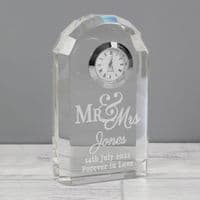 Personalised Mr And Mrs Crystal Clock
