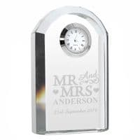Personalised Mr & Mrs Crystal Glass Clock