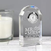 Personalised Mr & Mrs Crystal Glass Clock