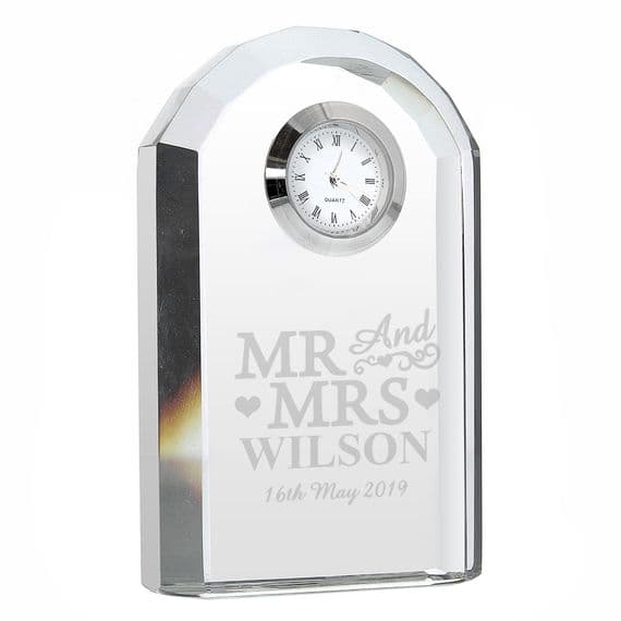 Personalised Mr & Mrs Crystal Glass Clock