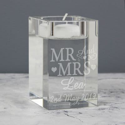 Personalised Mr & Mrs Glass Tea Light Holder