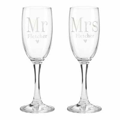 Personalised Mr & Mrs Pair Of Flute Glasses