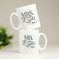 Personalised Mr & Mrs Right Mug Set
