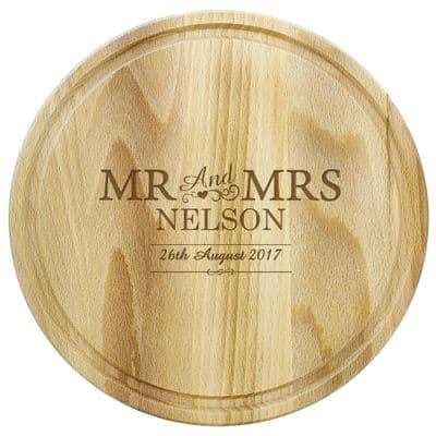Personalised Mr & Mrs Round Wooden Chopping Board