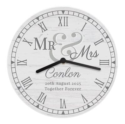 Personalised Mr & Mrs Rustic Wooden Clock